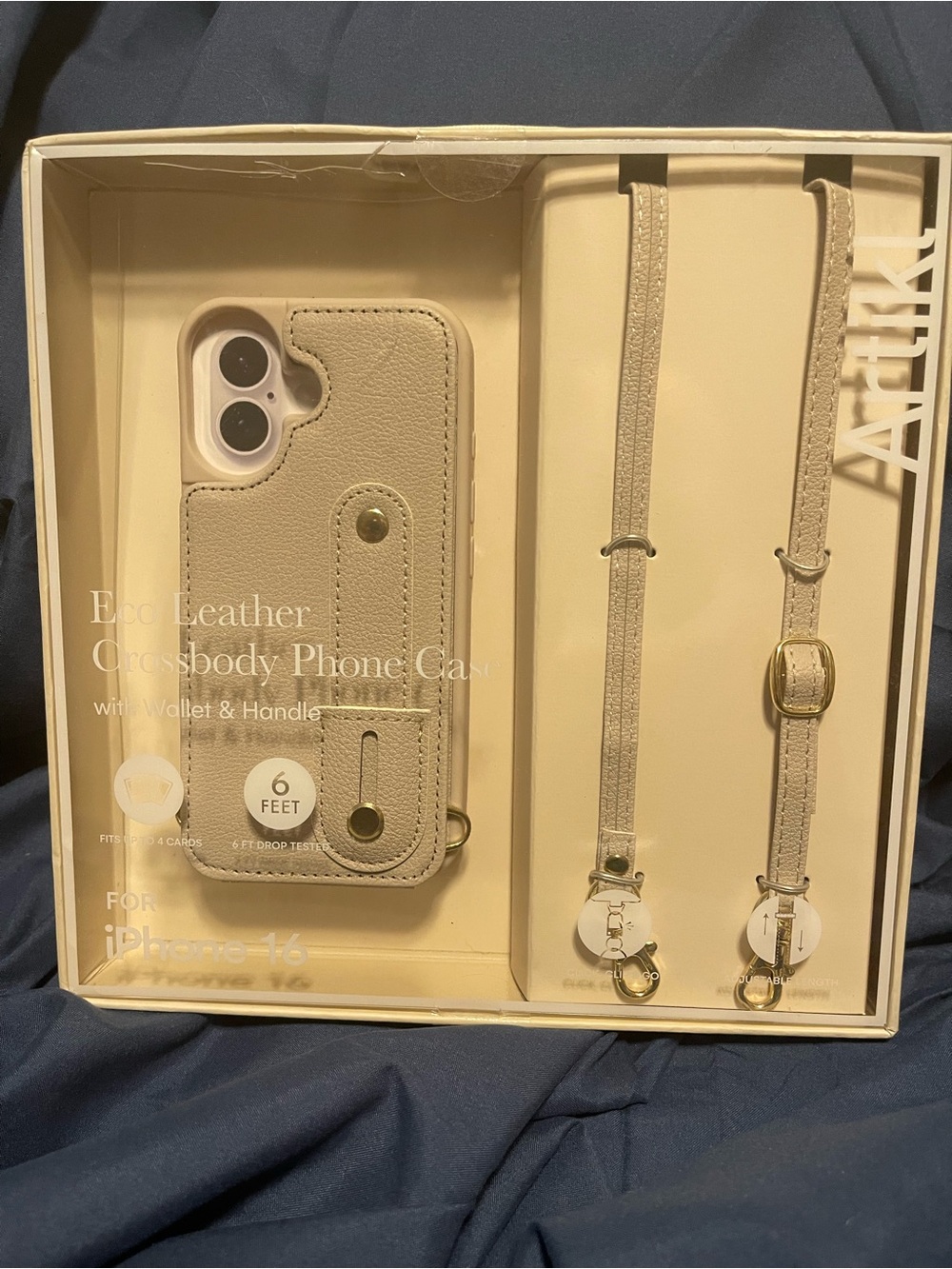 Leather Crossbody Phone Case with Wallet & Adjustable Strap - Cream